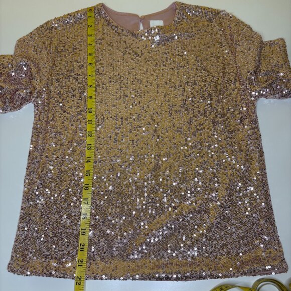 H&M Sequin Crew Neck Top Womens Size XSmall Pink Short Sleeves Cocktail Party - Picture 8 of 8